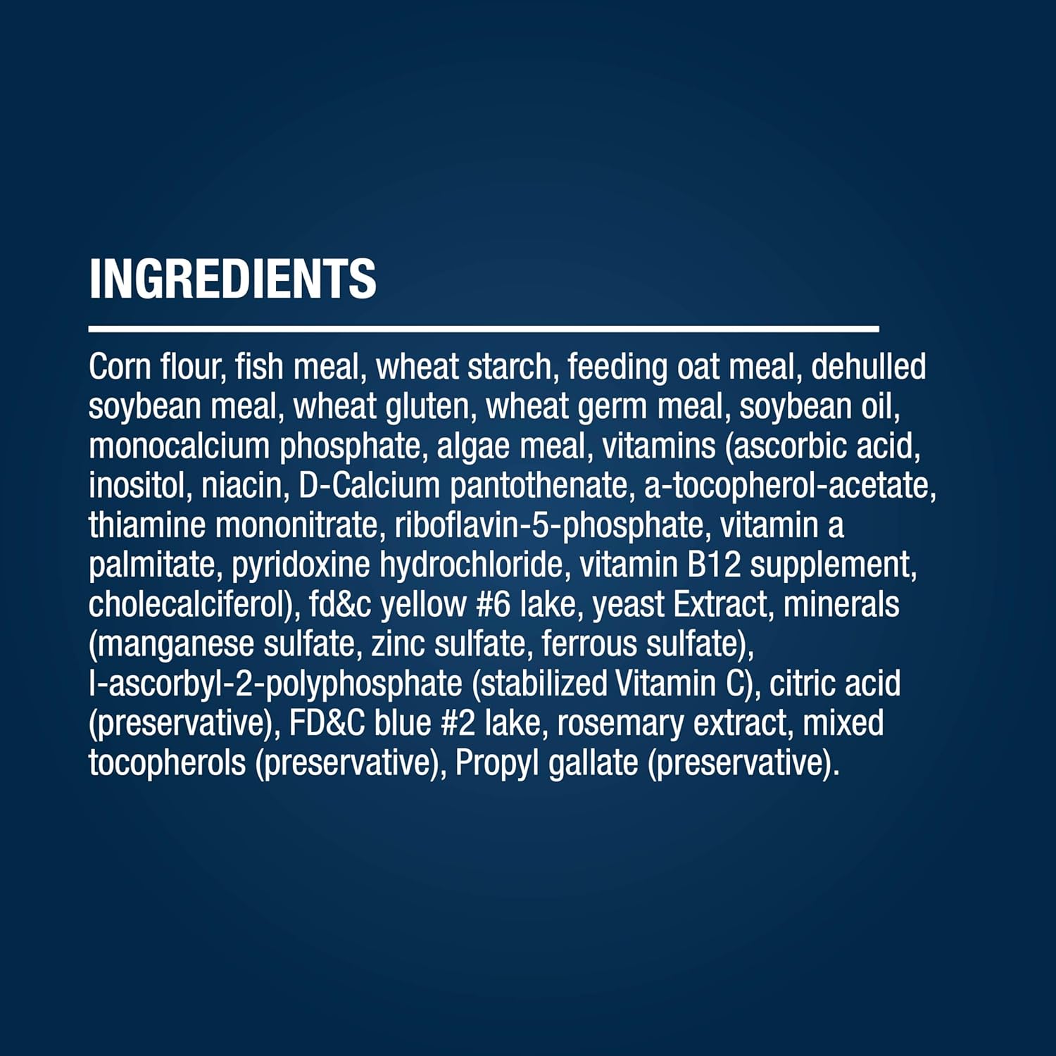 Nutritional information label on TetraPond pond food