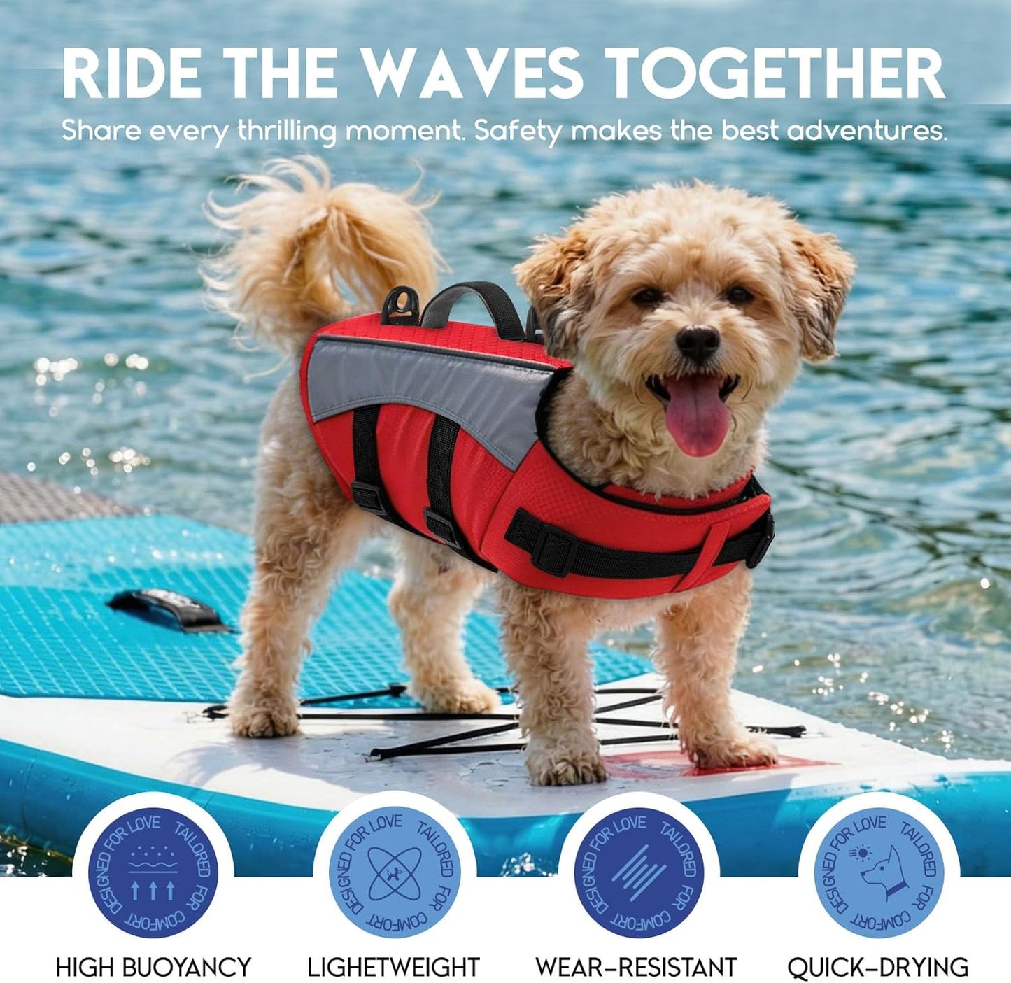 ASENKU Dog Life Jacket with Reflective Stripes, Adjustable High Visibility Dog Safety Vest, Ripstop Lifesaver, Pet Preserver with High Flotation Swimsuit for Small, Medium and Large Dogs (Red, 2XL) - Image 9