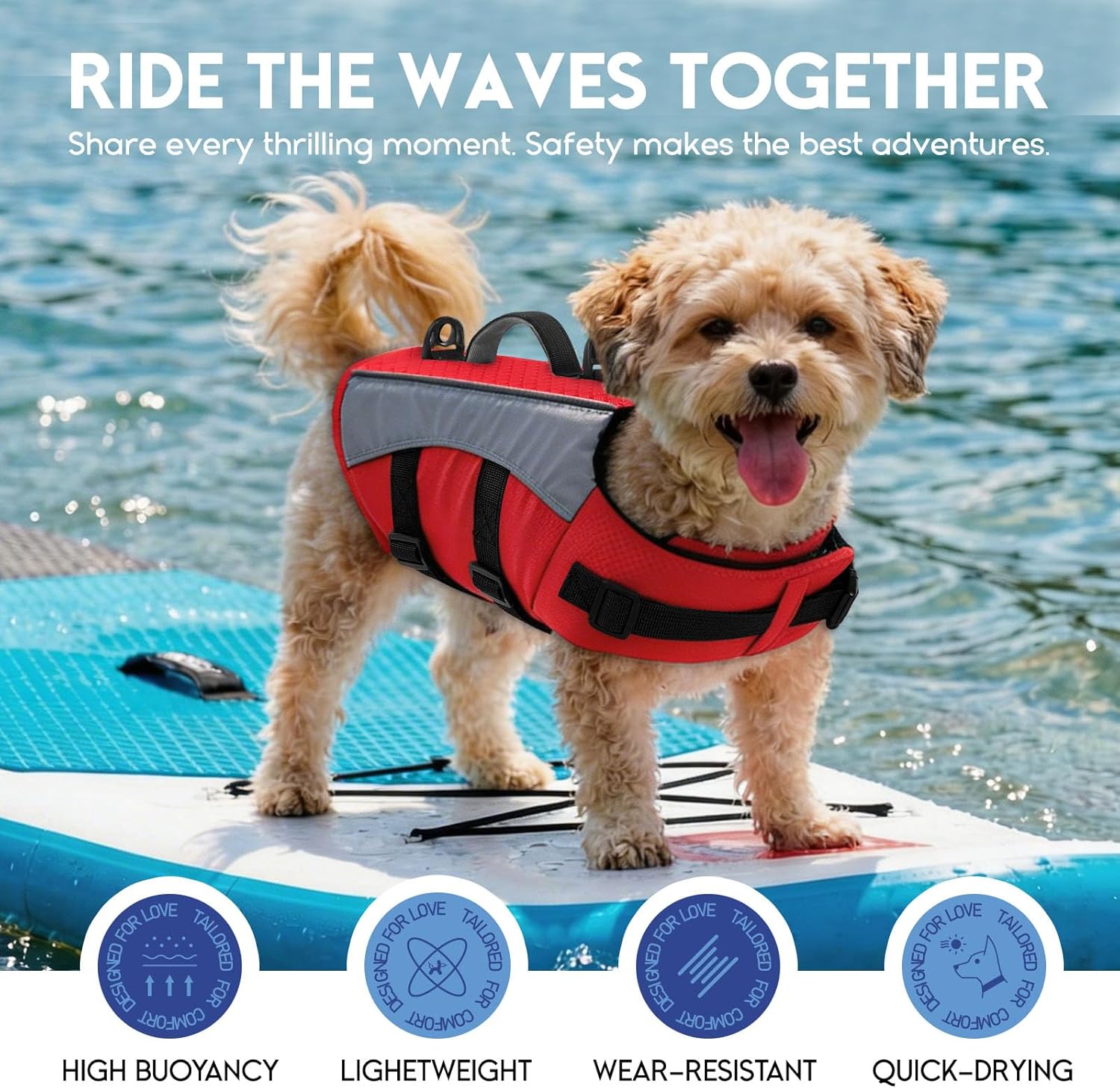 ASENKU Dog Life Jacket with Reflective Stripes, Adjustable High Visibility Dog Safety Vest, Ripstop Lifesaver, Pet Preserver with High Flotation Swimsuit for Small, Medium and Large Dogs (Red, 2XL) - Image 9