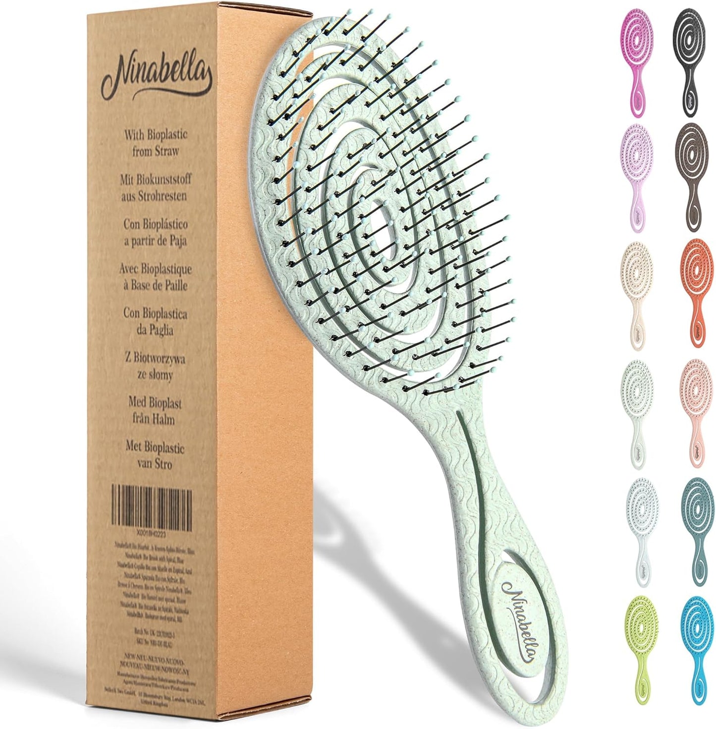 Ninabella organic detangling hair brush sage green front view