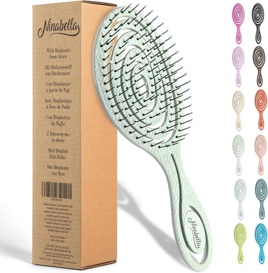 Ninabella organic detangling hair brush sage green front view
