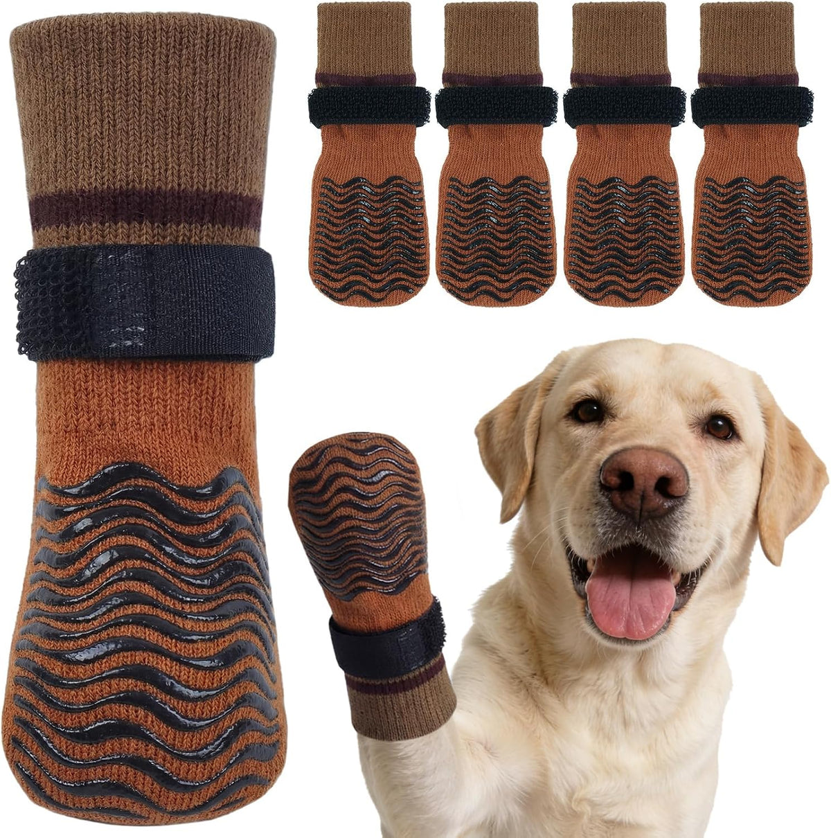 Kuoser Dog Socks for Hardwood Floors Anti Slip, Grippy Socks for Dogs to Prevent Licking Paws, Comfy Booties Dog Anti Scratch Socks Pet Protectors for Jnjured Paw, 4 Pack-S - Image 10