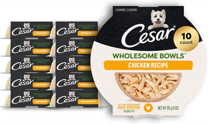 Cesar Wholesome Bowls Adult Wet Dog Food,Chicken,Carrots,Barley & Green Beans Recipe,Wet Food for Dogs,3 Oz. Bowls,10 Count (Pack of 2) - Image 15