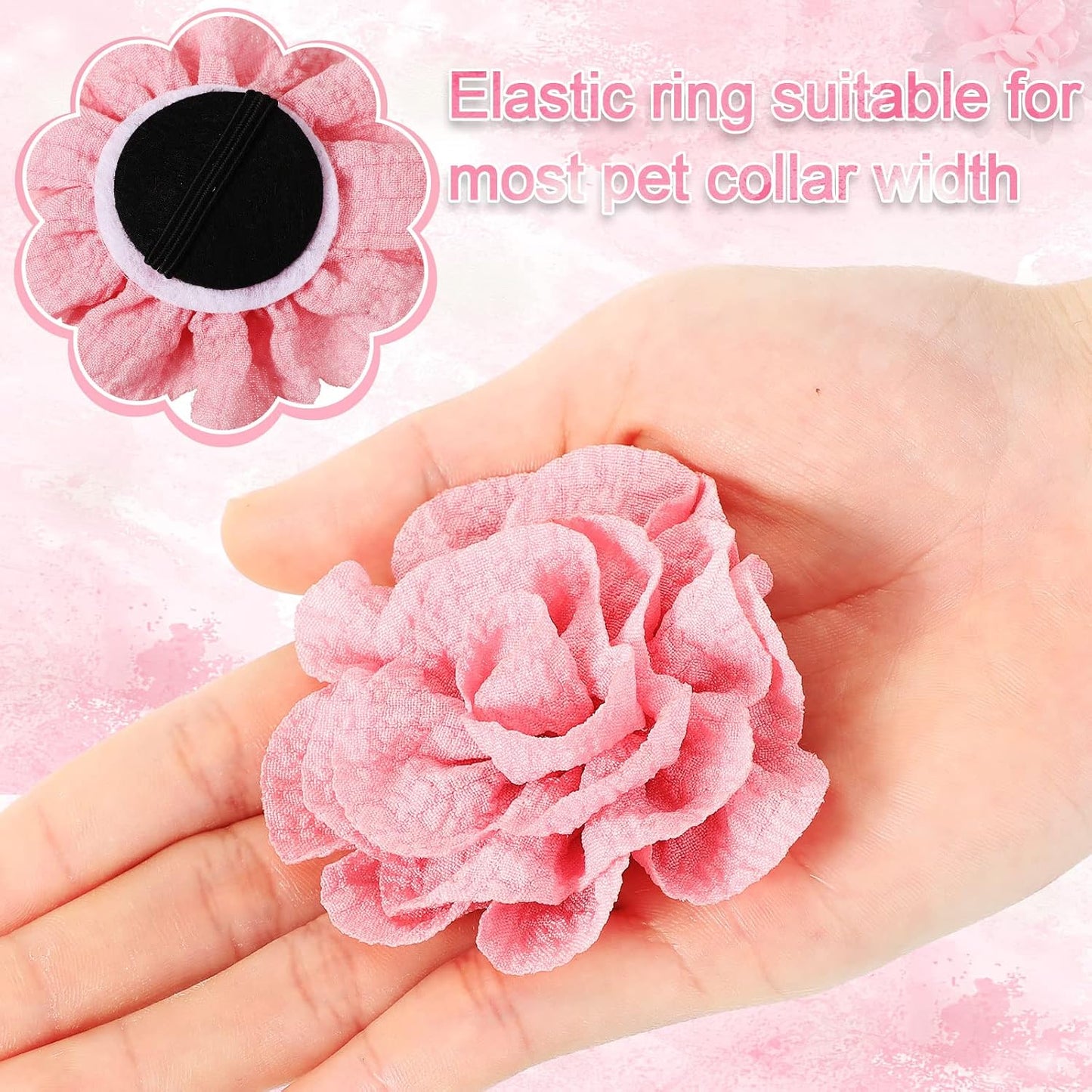 Assorted light pink and vibrant pink Hoteam pet grooming flowers arranged together