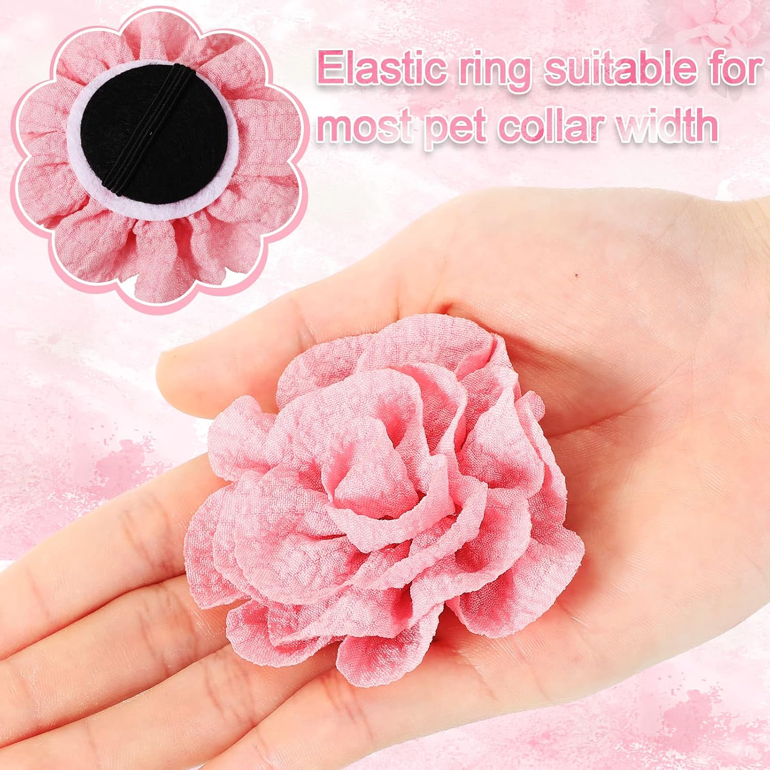 Assorted light pink and vibrant pink Hoteam pet grooming flowers arranged together