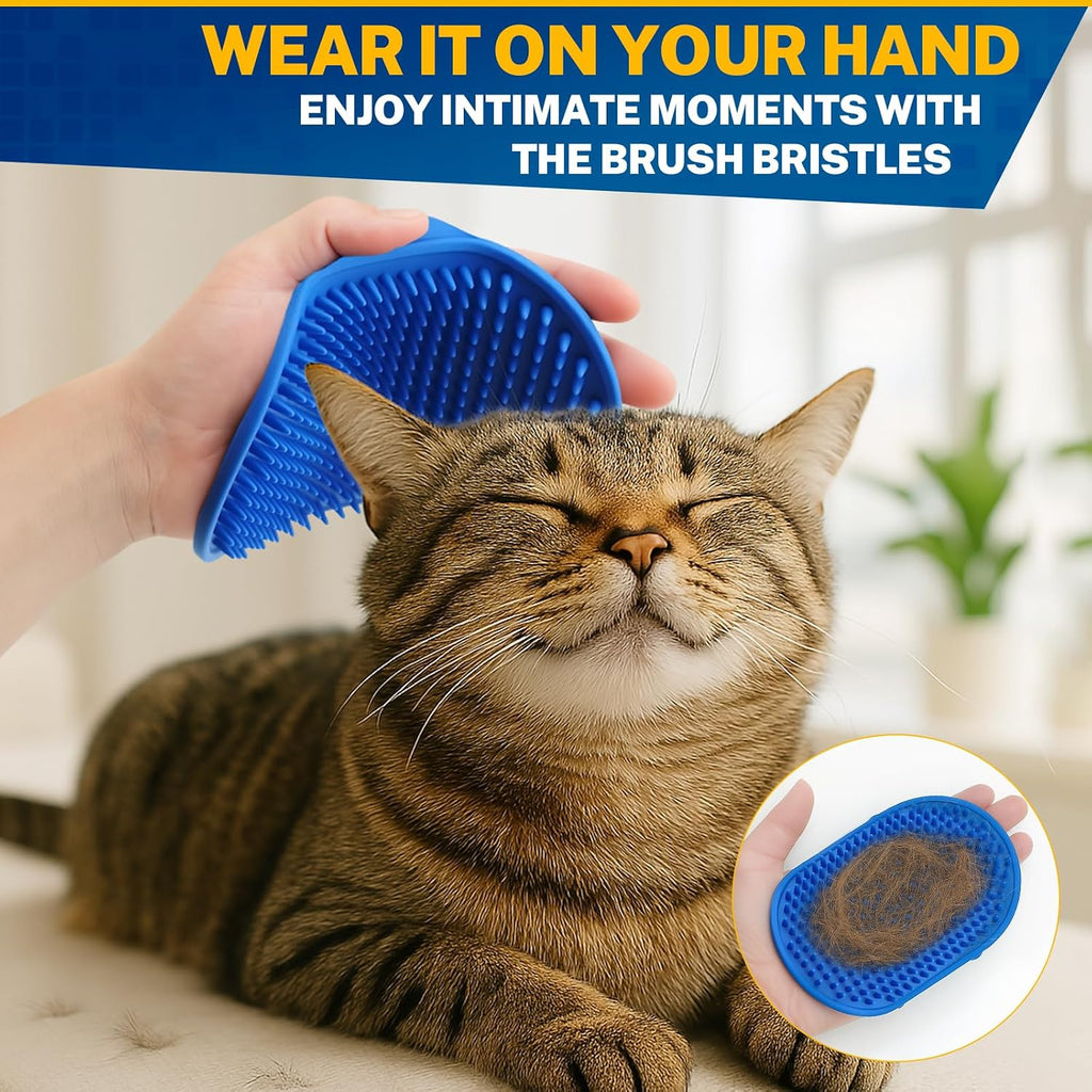 HGEKLIZV handheld pet hair massage brush being used gently on a cat