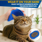HGEKLIZV handheld pet hair massage brush being used gently on a cat
