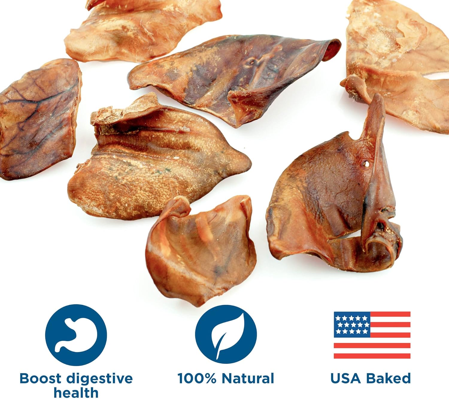 Easily digestible rawhide alternative pig ear chew close up detail