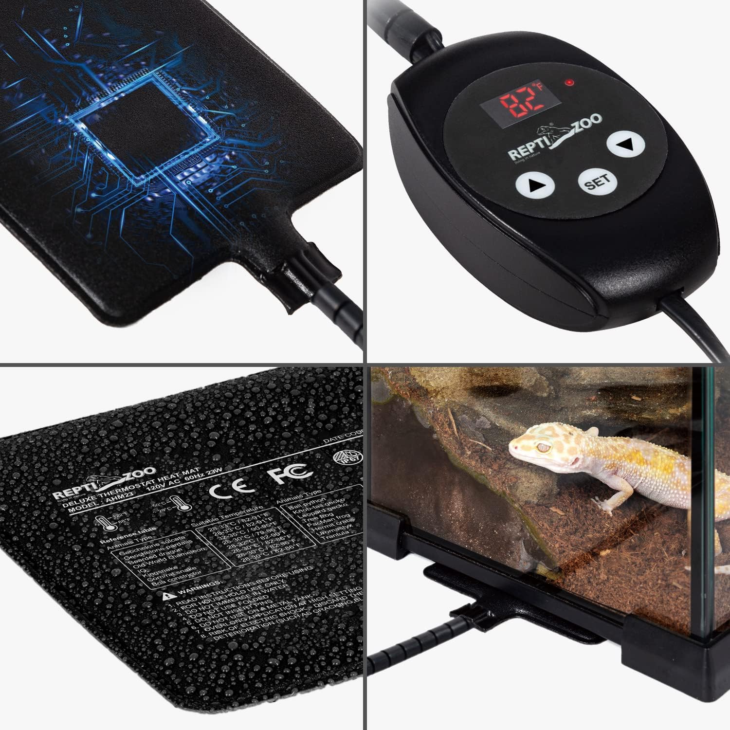 Repti Zoo reptile heating pad installed on glass tank base