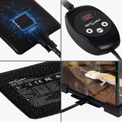 Repti Zoo reptile heating pad installed on glass tank base
