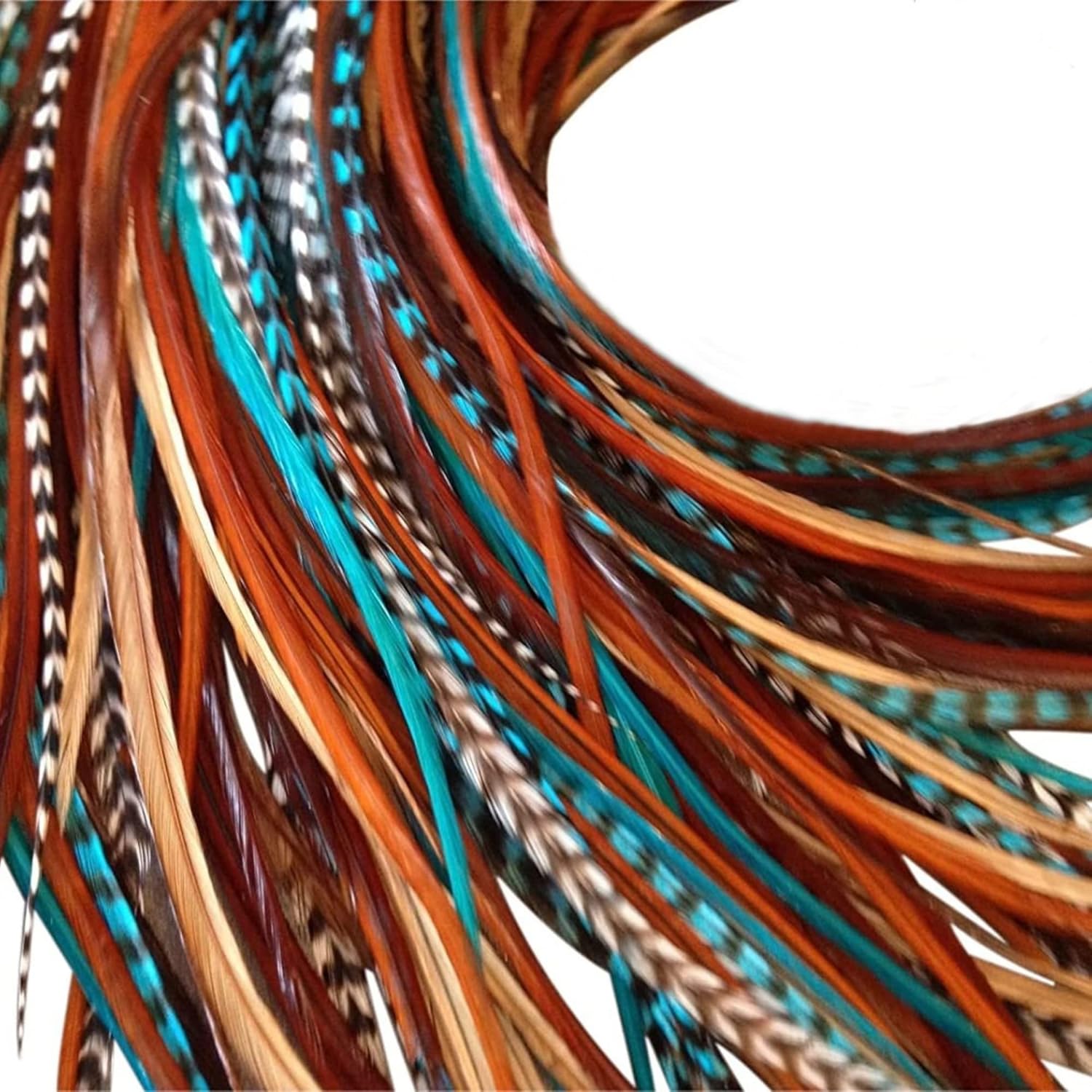 Feather Lily hair extensions kit with blue and brown feathers