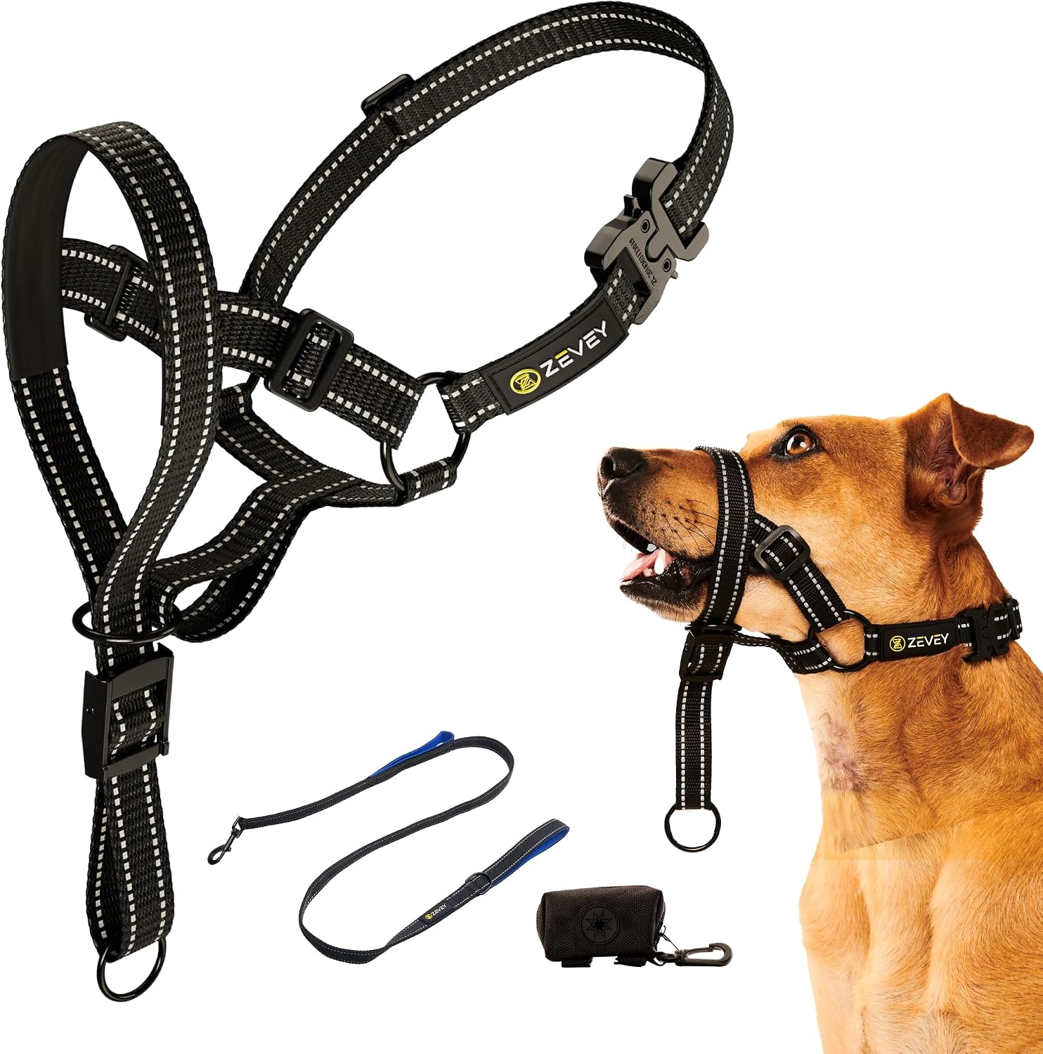 Dog Headcollar With Leash And Safety Strap Stops Heavy Pulling On The Leash Padded Reflective Head Halter For Small Medium Large Dogs Adjustable Head Harness For Training And Walking, (L, Black) - Image 10