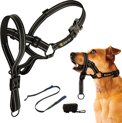 Dog Headcollar With Leash And Safety Strap Stops Heavy Pulling On The Leash Padded Reflective Head Halter For Small Medium Large Dogs Adjustable Head Harness For Training And Walking, (L, Black) - Image 10