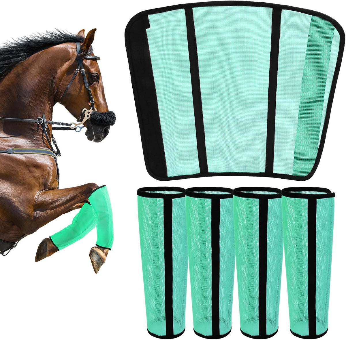 Fly Boots for Horses Set of 4 - Innovative Curved-Edge Design, Anti-Sag Stays, Breathable Mesh Leg Protection, Reduces Stomping & Fatigue, Comfort Fit for Medium to Large Horses - Dark Blue - Image 9