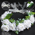 Quilax handmade white flower crown close up detail on high quality polyester material.