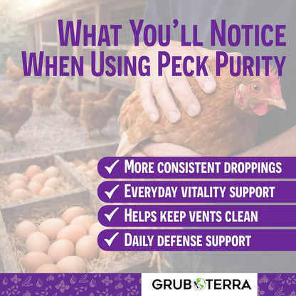 GrubTerra PeckPurity herbal chicken wormer support package backing with scoop instructions