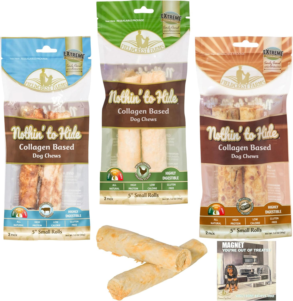 Fieldcrest Farms Nothing to Hide rawhide alternative rolls front view premium dog chews