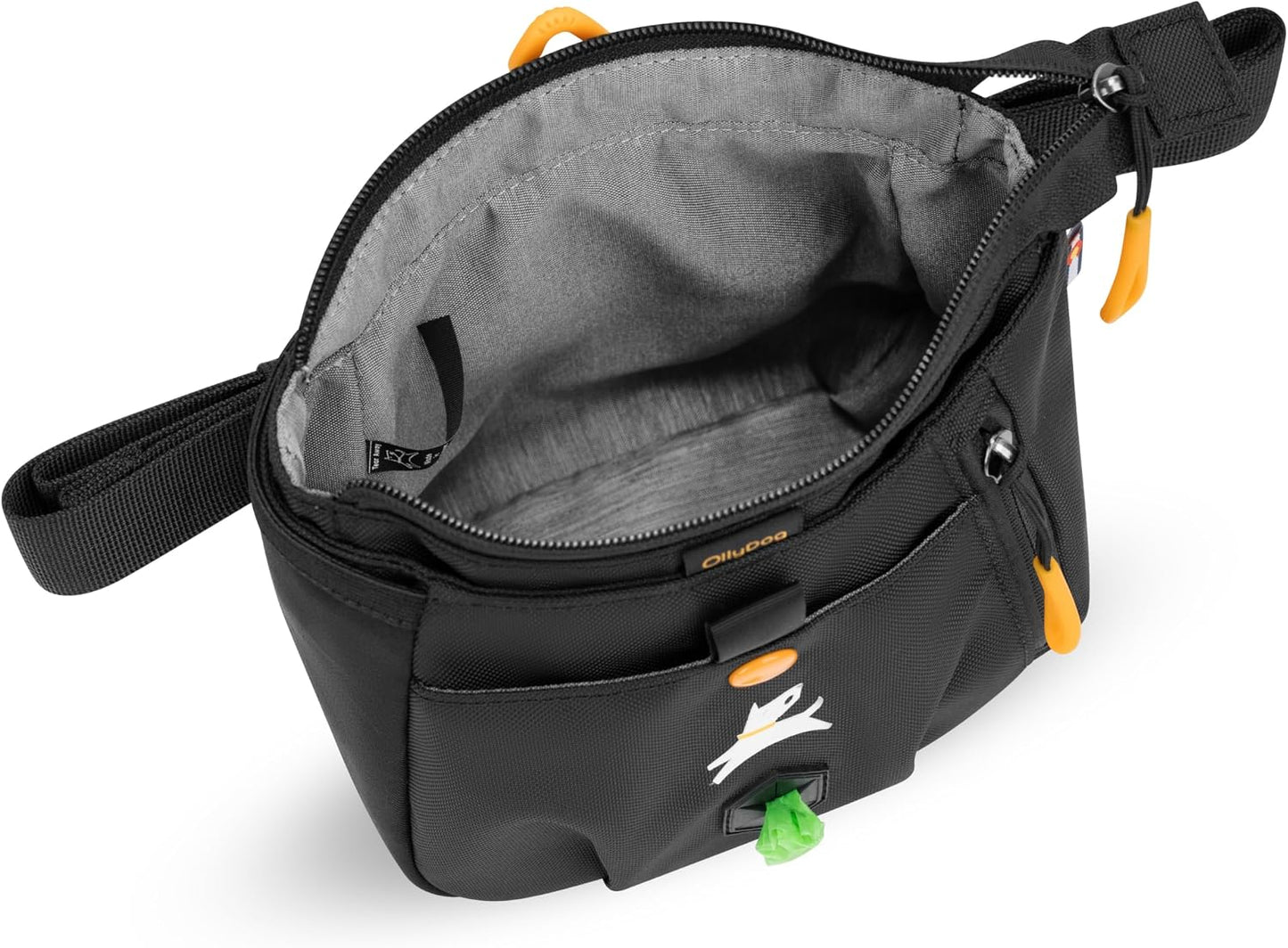 OllyDog Backcountry pet utility bag showing the secure top zipper closure and spacious interior compartment