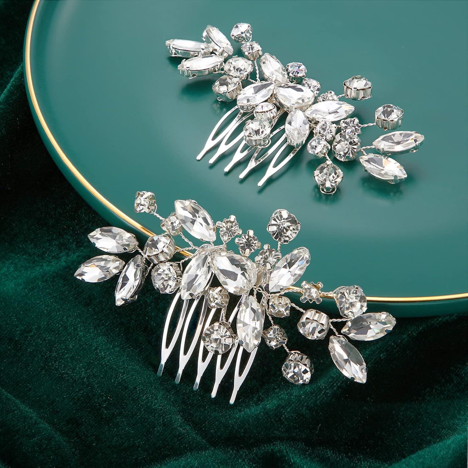 MTLEE bridal wedding hair comb front view showing sparkly silver rhinestones