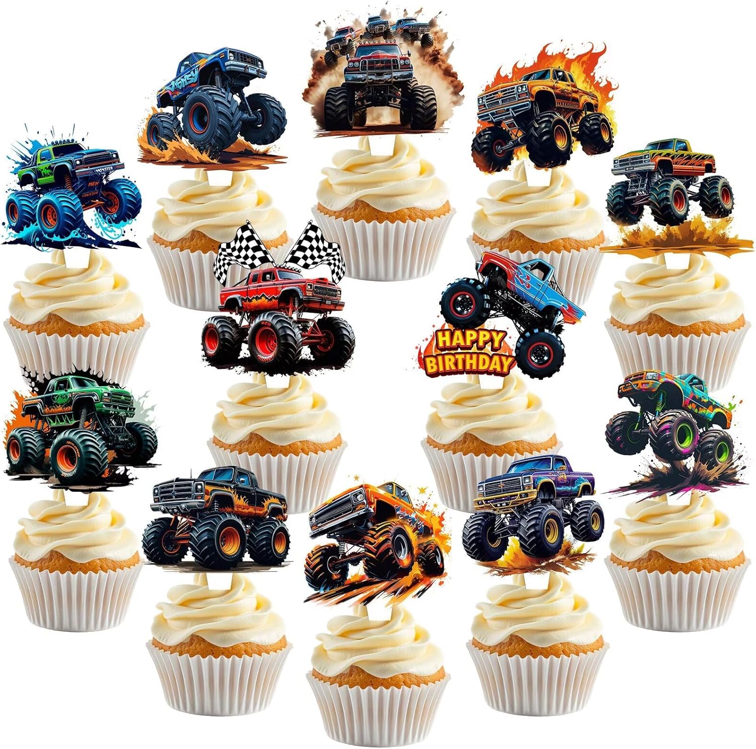 BQF monster truck cupcake toppers front view package