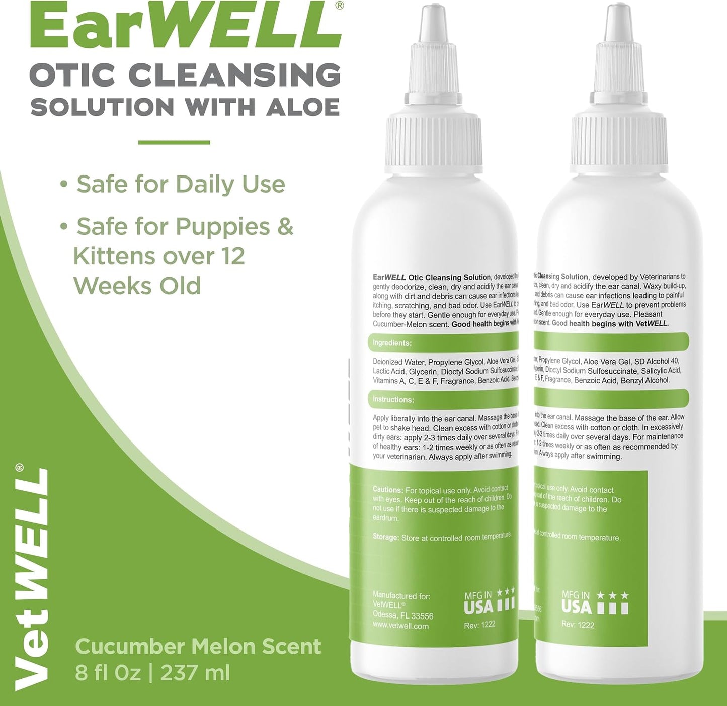 VetWELL ear cleaning solution for routine pet hygiene