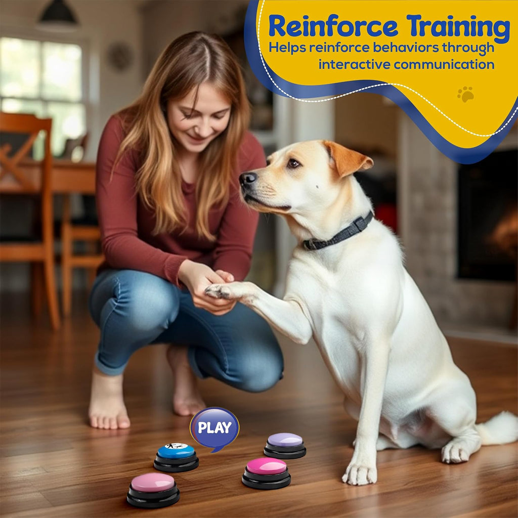 Pawhugs recordable dog buttons pack of eight demonstrating clear voice playback features.