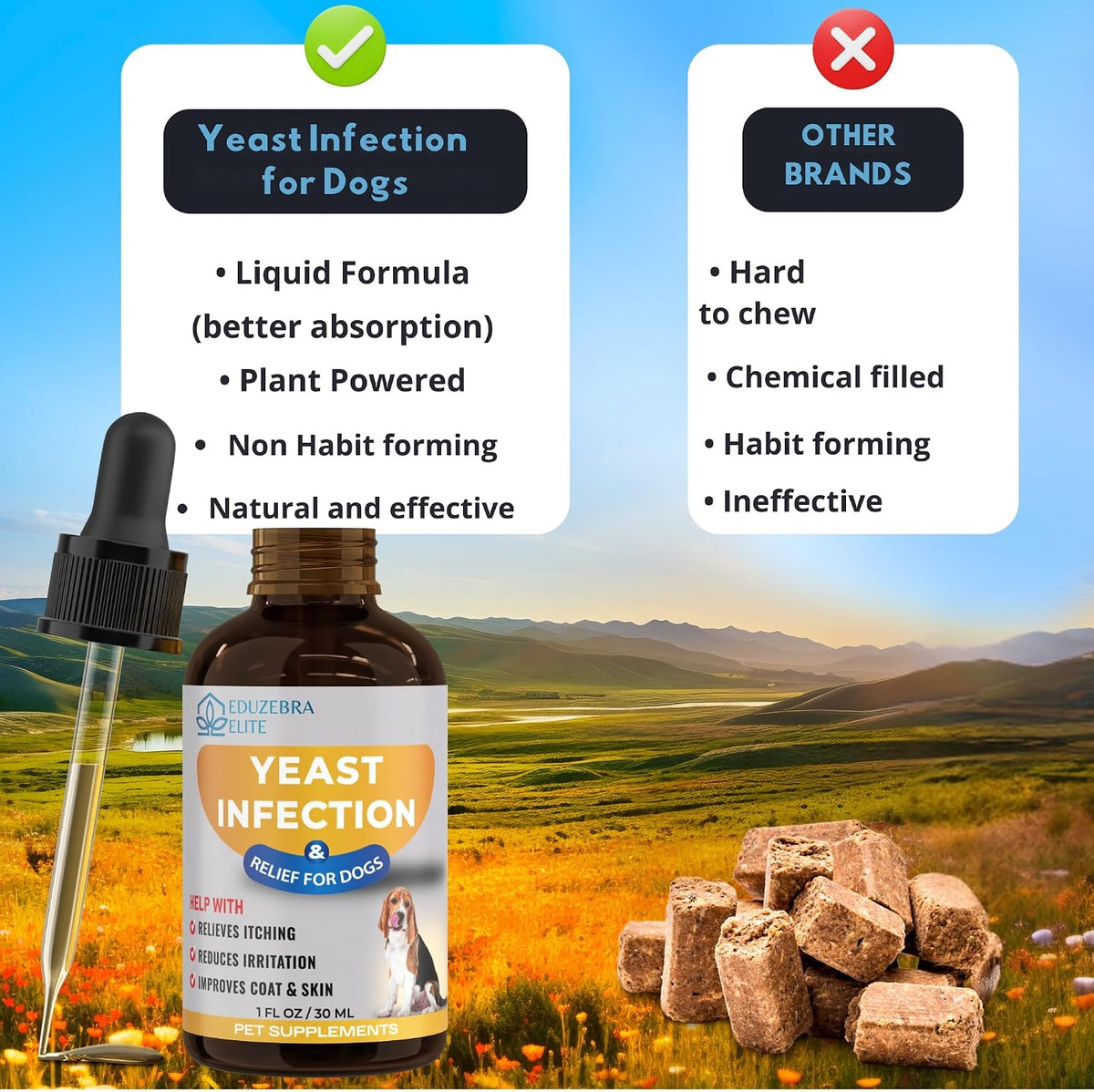 Anti inflammatory and antifungal formula packaging for domestic canine care