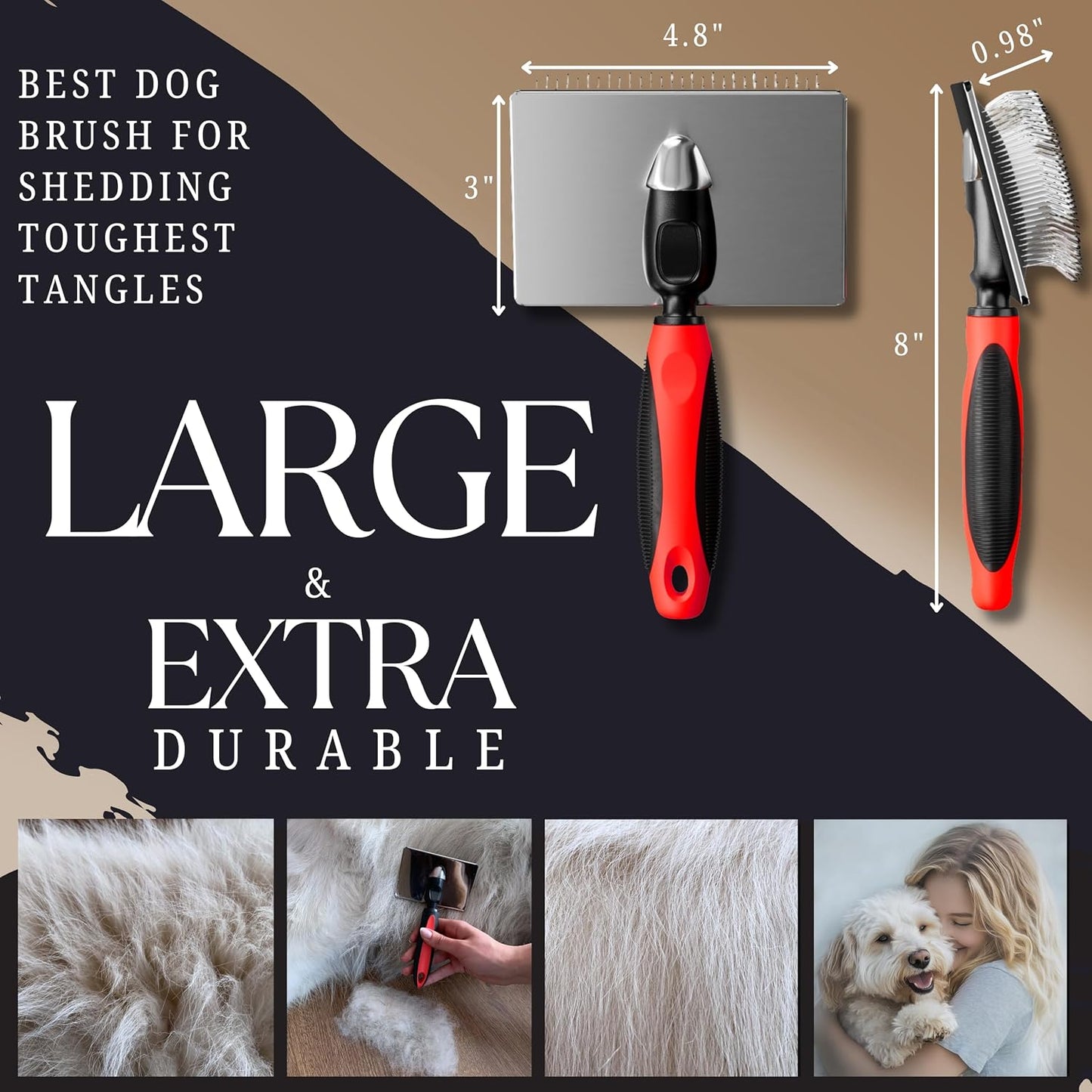 Premium long pin pet brush package view showing original shape preservation.
