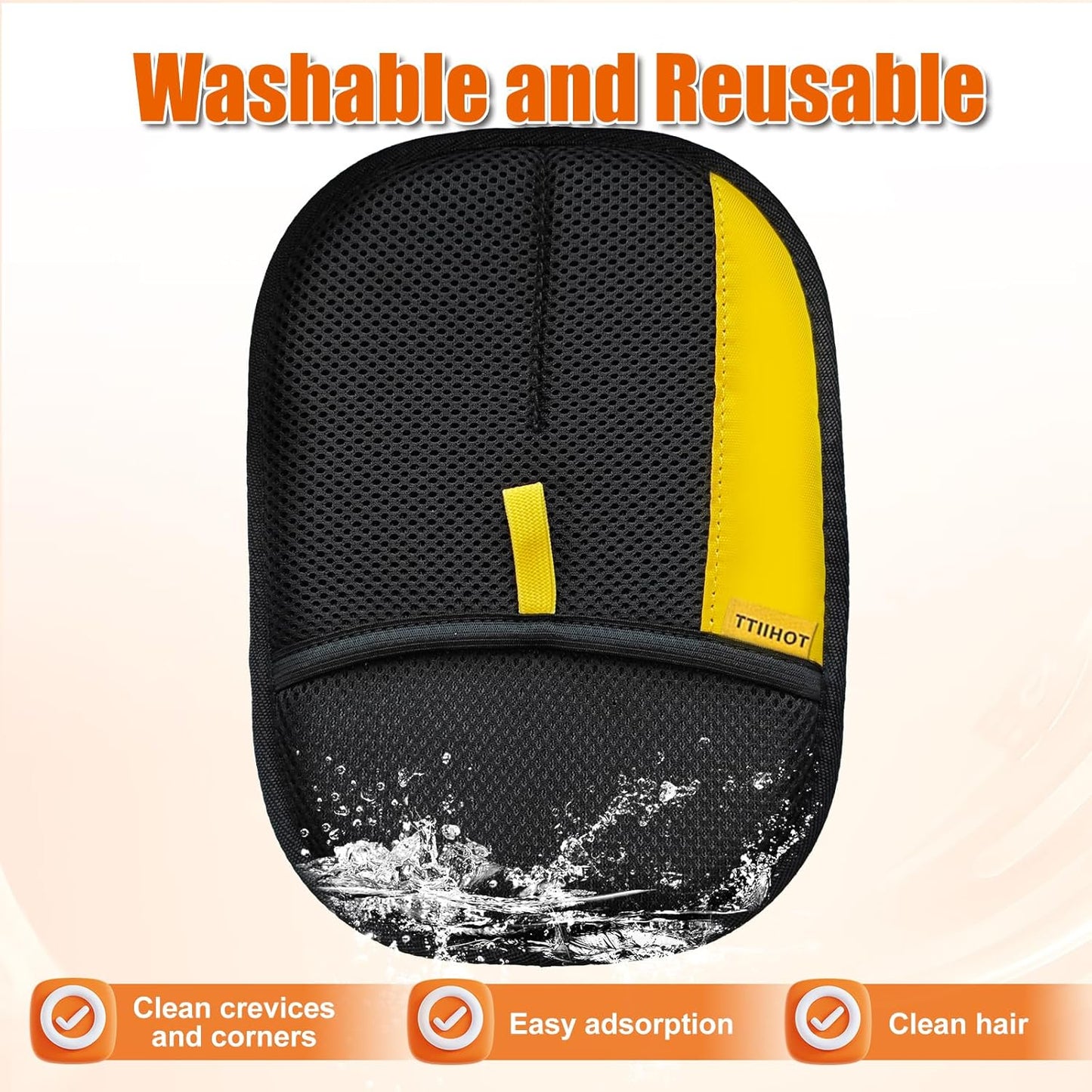 Two piece black electrostatic pet hair remover gloves set for household cleaning