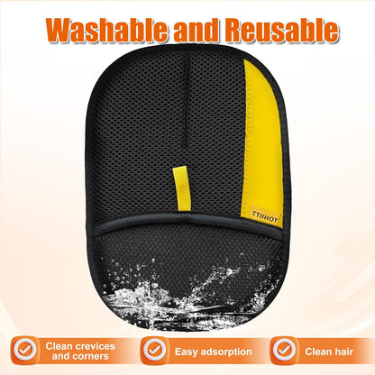 Two piece black electrostatic pet hair remover gloves set for household cleaning