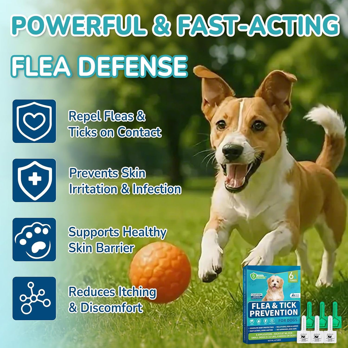 Back label of Lerqua dog flea prevention with application instructions for five to twenty two pounds