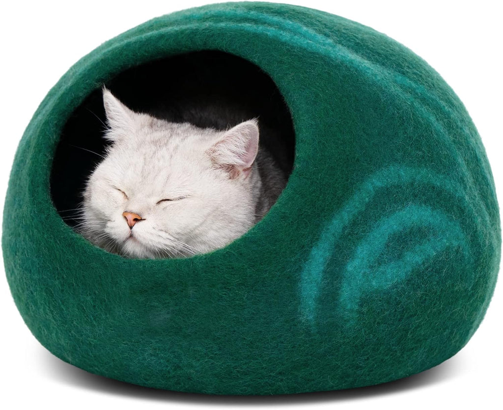 MEOWFIA Cat Cave - Premium Felt Cat Bed Enclosure for Indoor Cats, Handmade Merino Wool (Light Gray, Medium) - Image 11