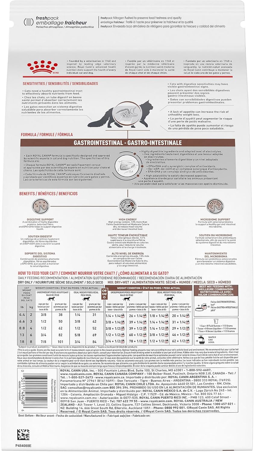 Royal Canin veterinary exclusive cat food nutrition facts and ingredients