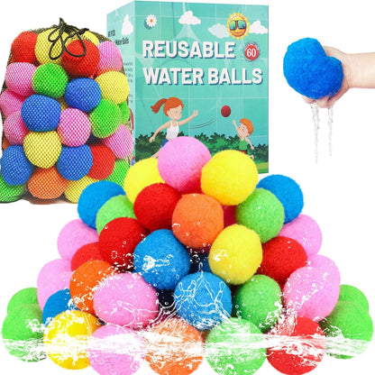 BEFANS reusable water soaker balls sixty pieces set front view showing vibrant multi-colored fabric spheres for outdoor summer games