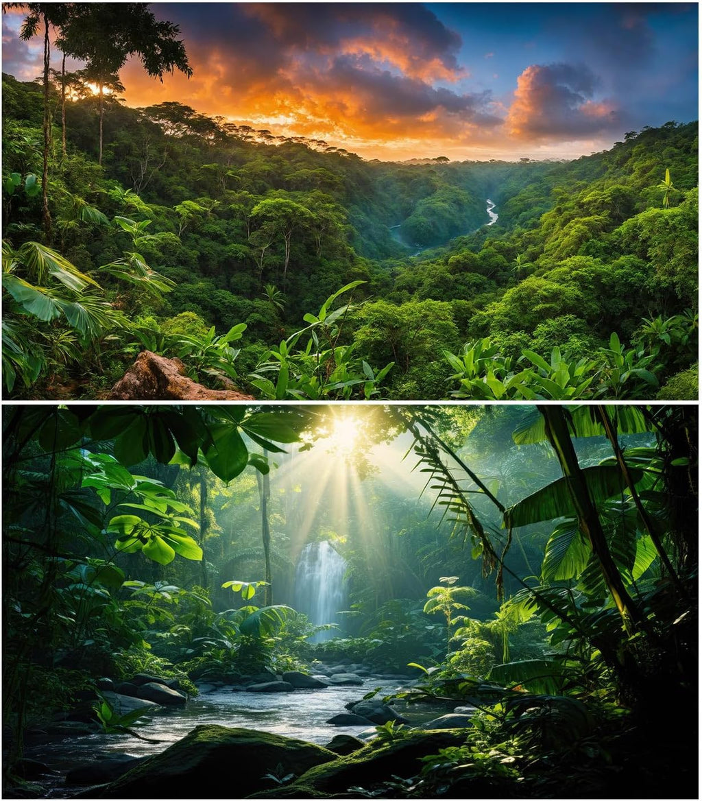 2 Packs Tropical Rainforest Aquarium Background Lush Green Rainy Leaf Fish Tank Background Natural Green Jungle Forest Foliage Landscape Reptile Tank Enclosure Backgrounds Wallpaper 36x18in - Image 12