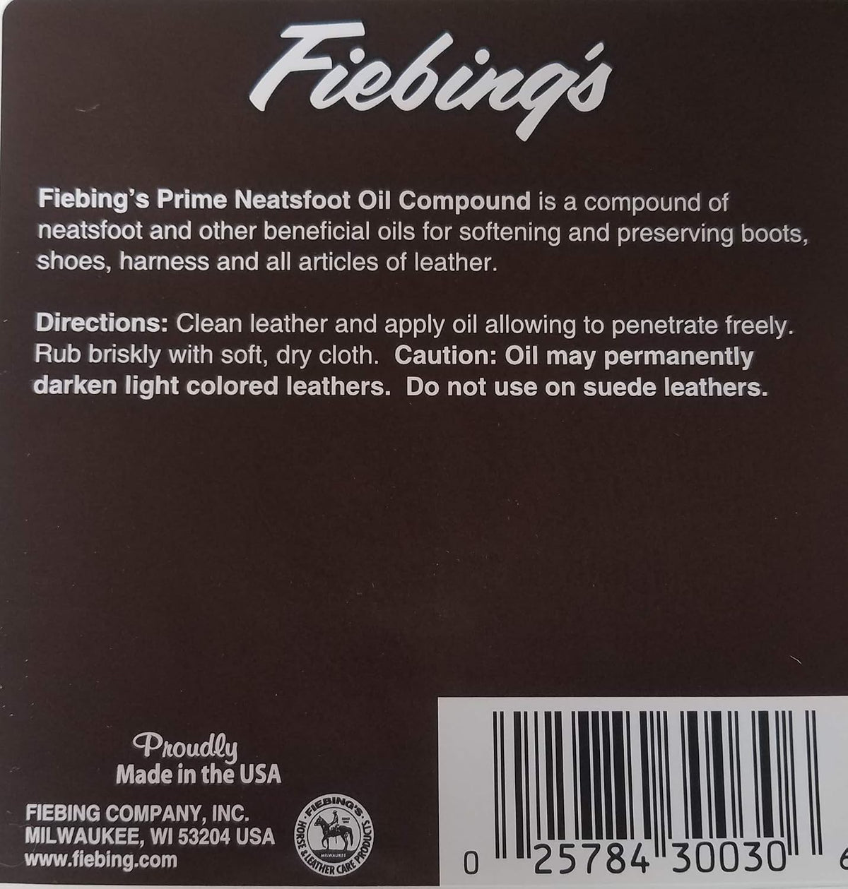 Fiebing's Prime Neatsfoot Oil Compound label and packaging details