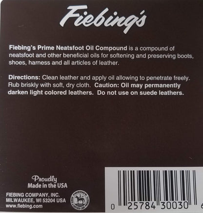 Fiebing's leather preservative liquid showing packaging instructions for smooth leather treatment