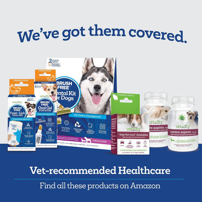 Dog enjoying a Vetality dental chew for oral health