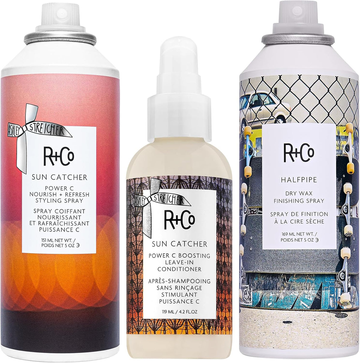 R+Co Sun Catcher Power C Boosting Leave In Conditioner front view bottle packaging
