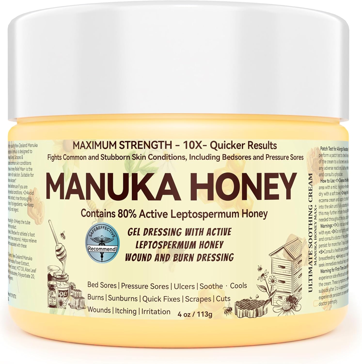 DRUOUO Organic Manuka Honey 10x healing cream jar front view for wound care.