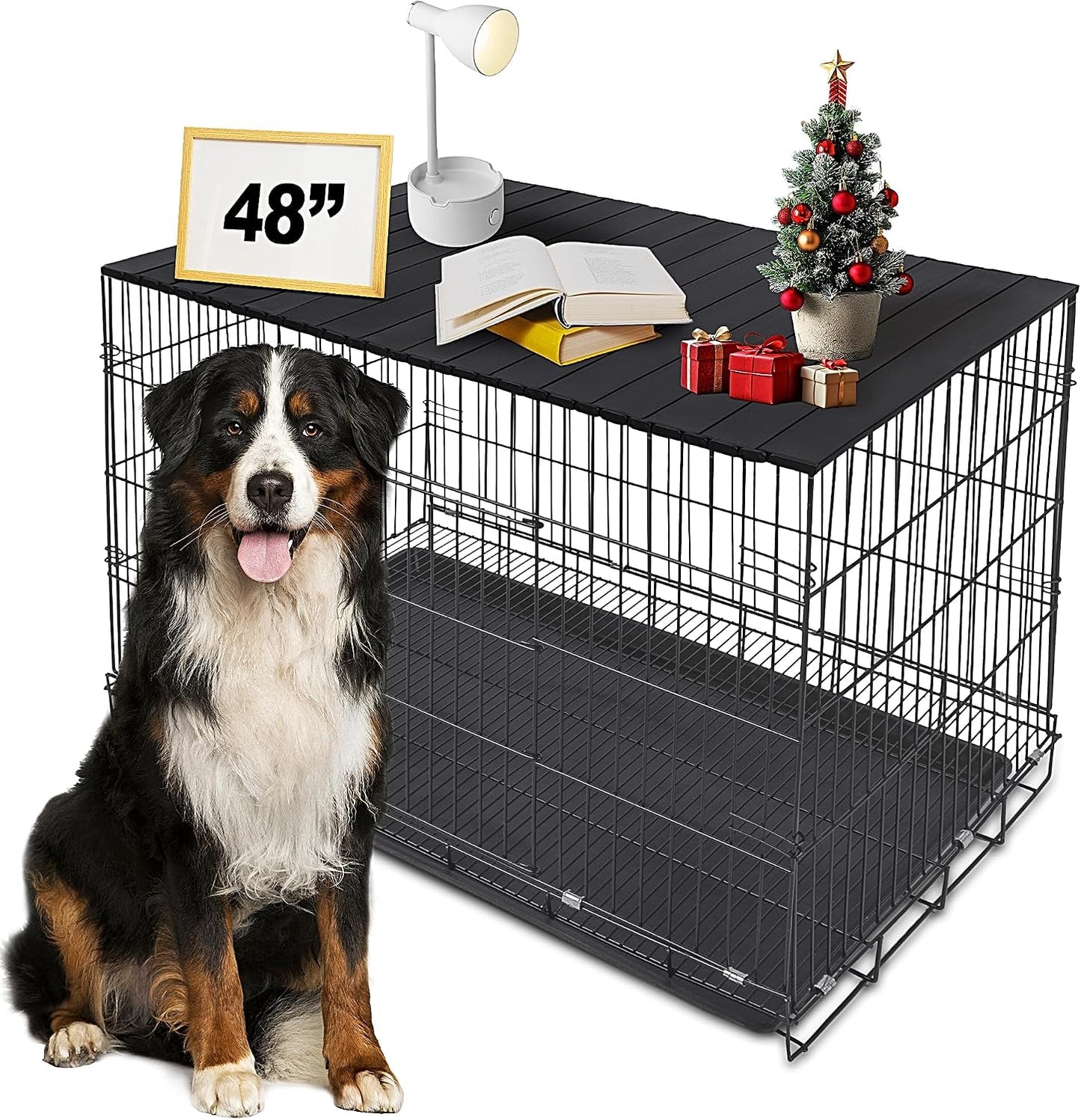Dog Crate Topper Metal with Magnets for 36 Inch Crate - Aluminum Foldable Dog Kennel Topper Decorative Storage Pet Crate Table Walnut (Only Topper) - Image 11