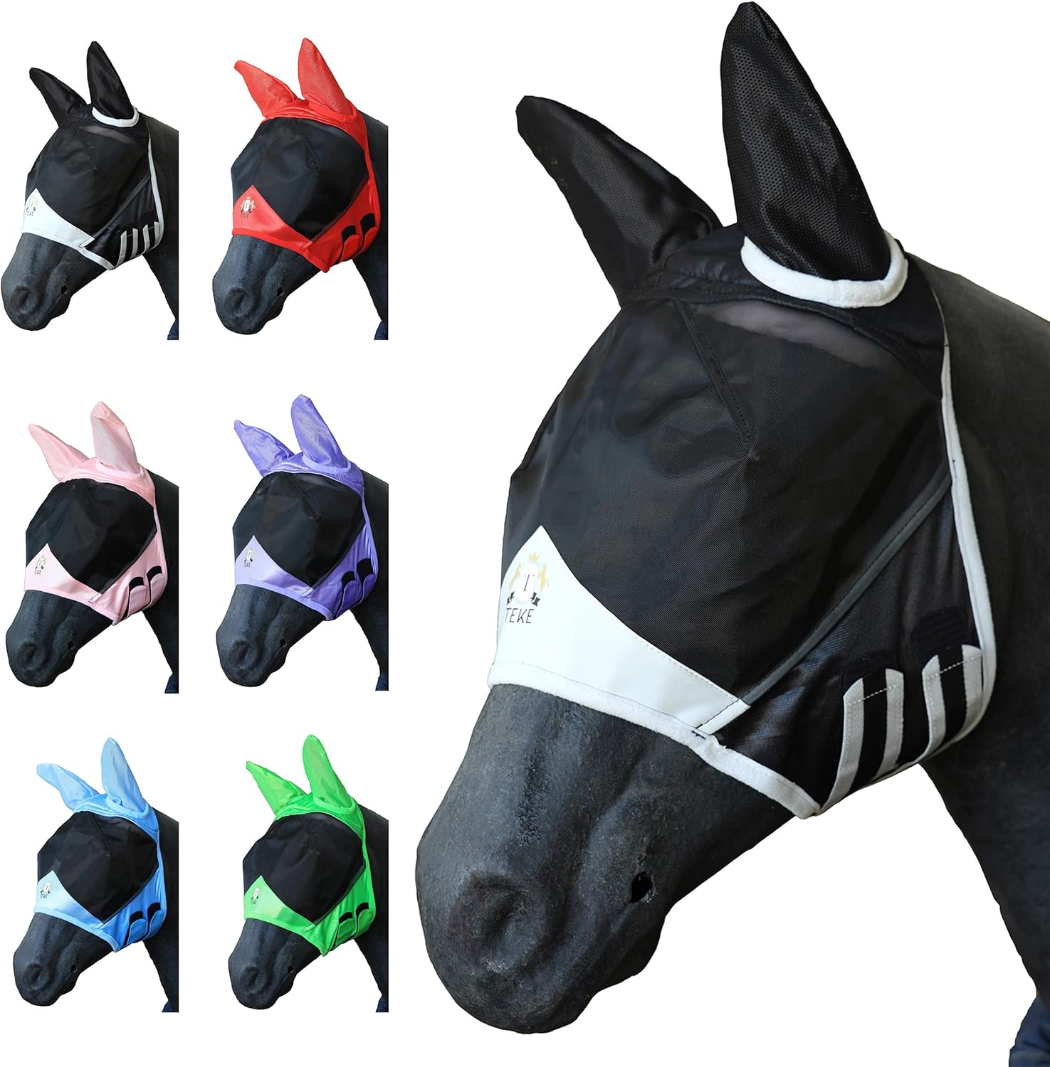 T TEKE Fine Mesh Horse Fly Mask w/Ears, UV Blocking 3D Eye Visor with Extra Fleece Cushioned Forehead, Protection from Insect Pests - Image 11