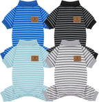 XPUDAC 4 Pack Striped Dog Pajamas front view on a small dog.
