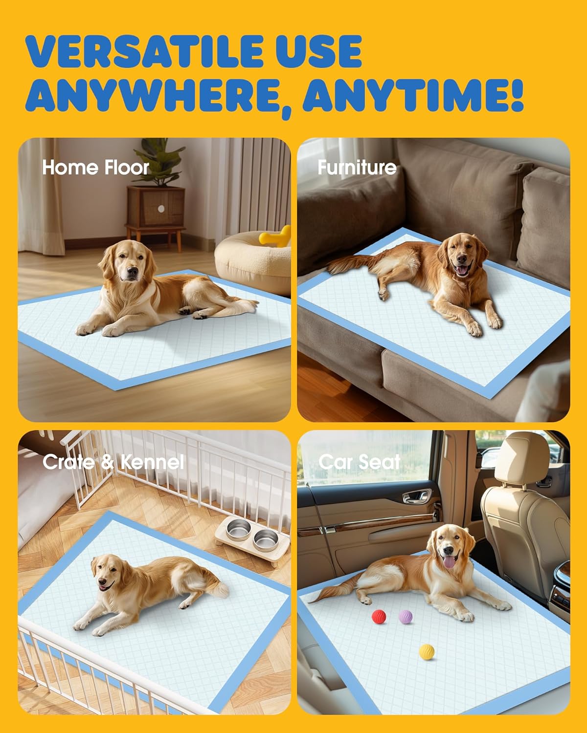 Leakproof puppy pad preventing urine stains and tracking on a carpeted living room floor
