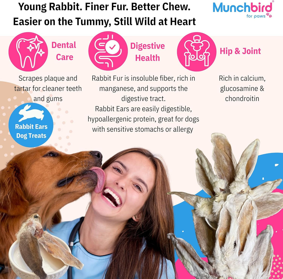 Munchbird rabbit ears treat texture and size variation