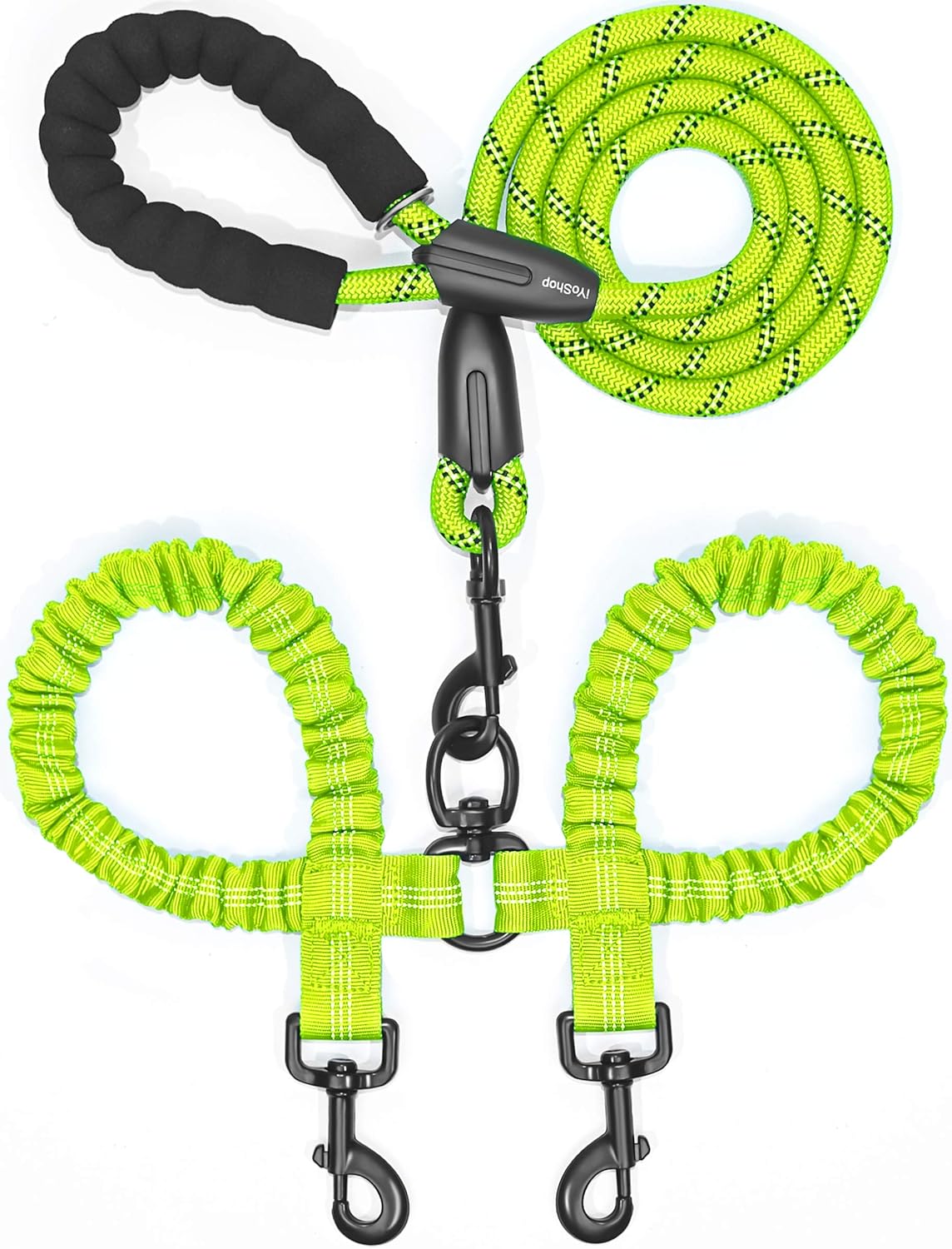 iYoShop Dual Dog Leash - 360 degrees Swivel, No Tangle Walking Leash with Shock Absorbing Bungee for Two Dogs (Large, 25-150 lbs, Black) - Image 12