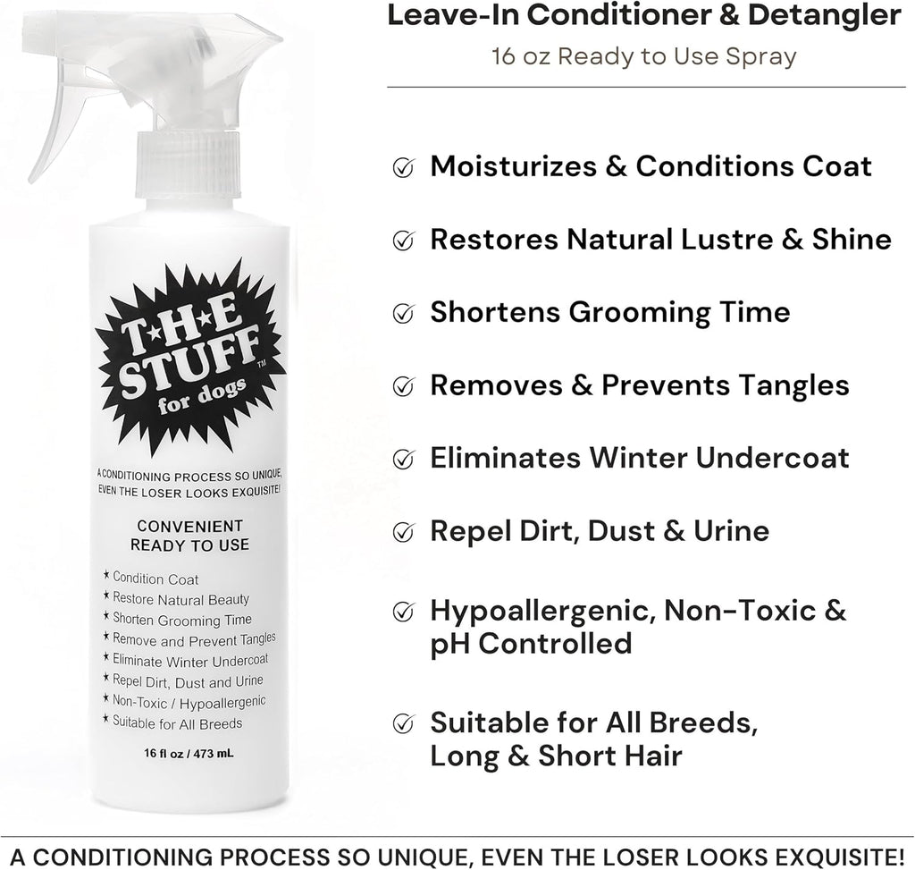 Close up of The Stuff non-toxic dog conditioning formula label