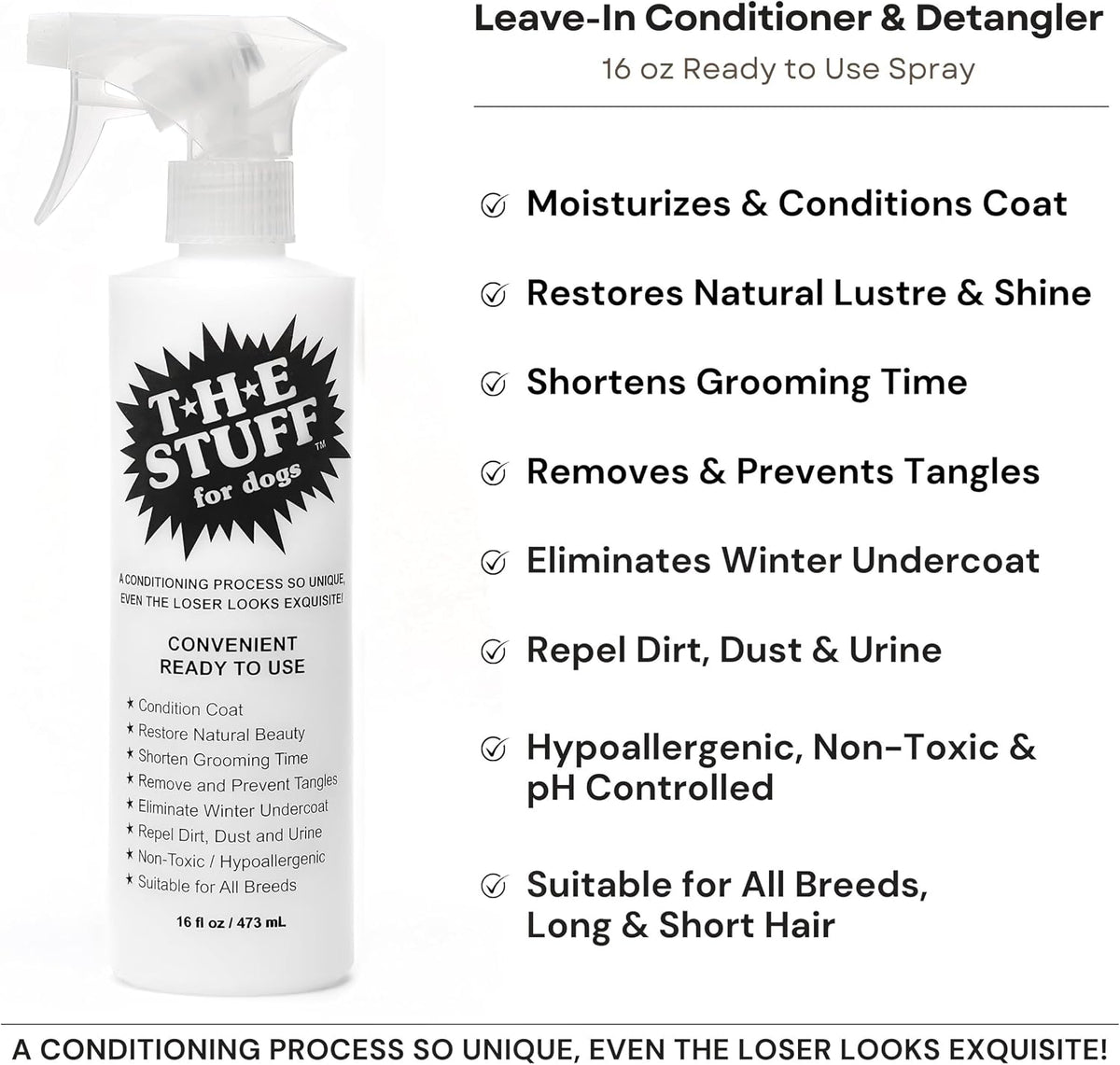 Close up of The Stuff non-toxic dog conditioning formula label