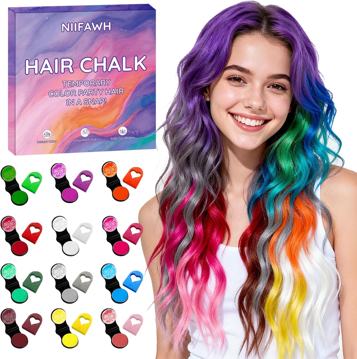 Arythe 12 color hair chalk set front packaging view