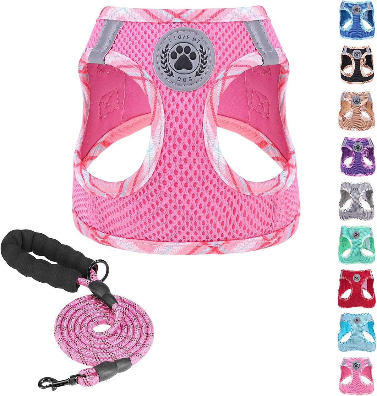 BEAUTYZOO Small Dog Harness and Leash Set,Step in No Choke No Pull Soft Mesh Dog Harnesses Reflective for Extra Small Medium Puppy Dogs and Cats, Plaid Dog Vest Harness for XS S Pets, Beige S - Image 9
